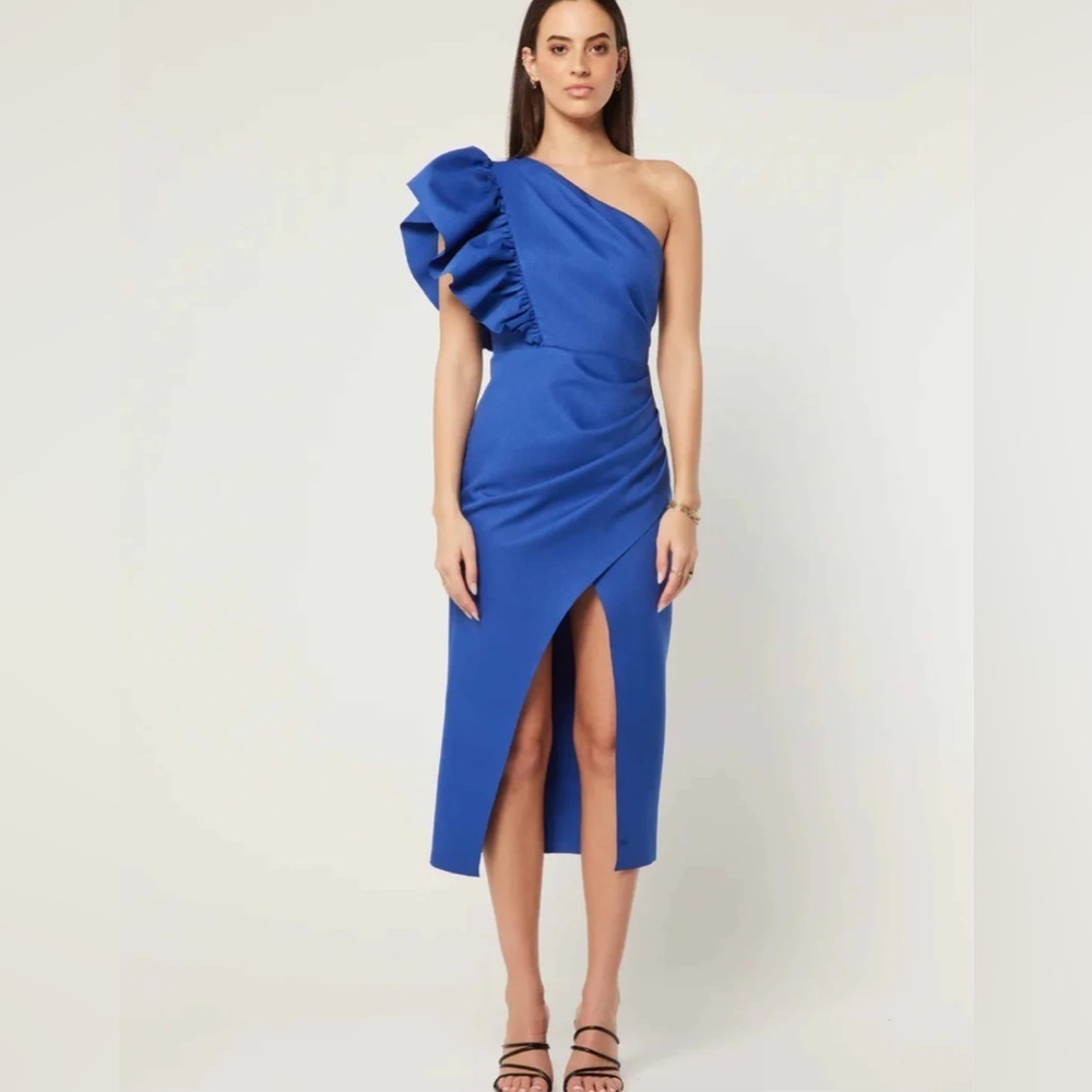 Elliatt Effie One Shoulder Midi Dress in Cobalt Blue Size Small NWT